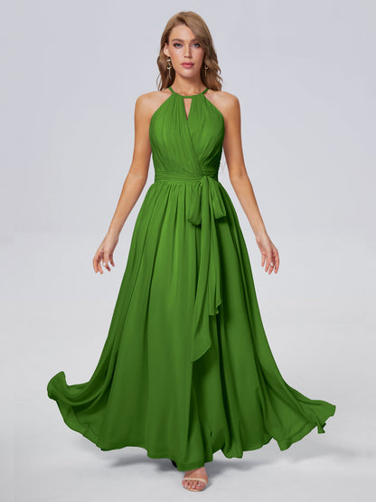 Amy Gorgeous Halter Chiffon Long Bridesmaid Dresses