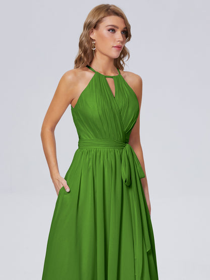 Amy Gorgeous Halter Chiffon Long Bridesmaid Dresses