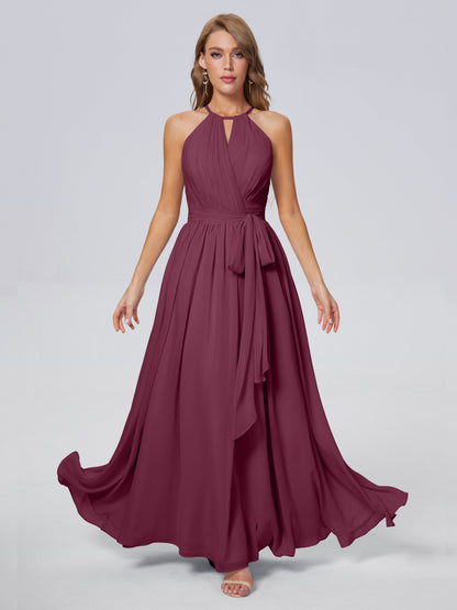 Amy Gorgeous Halter Chiffon Long Bridesmaid Dresses