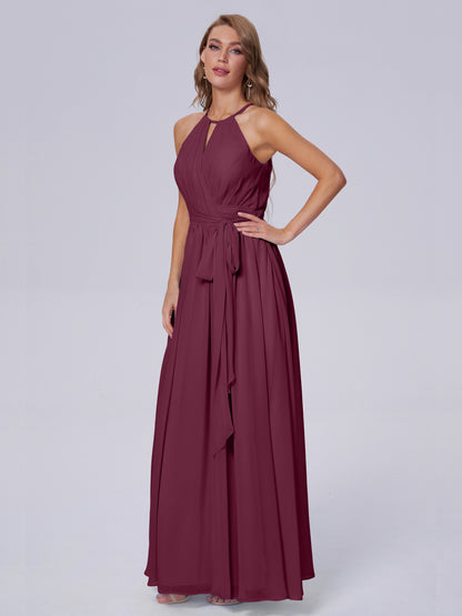 Amy Gorgeous Halter Chiffon Long Bridesmaid Dresses