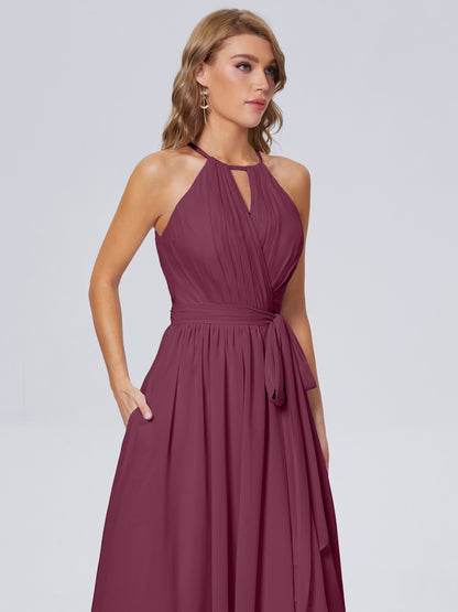 Amy Gorgeous Halter Chiffon Long Bridesmaid Dresses