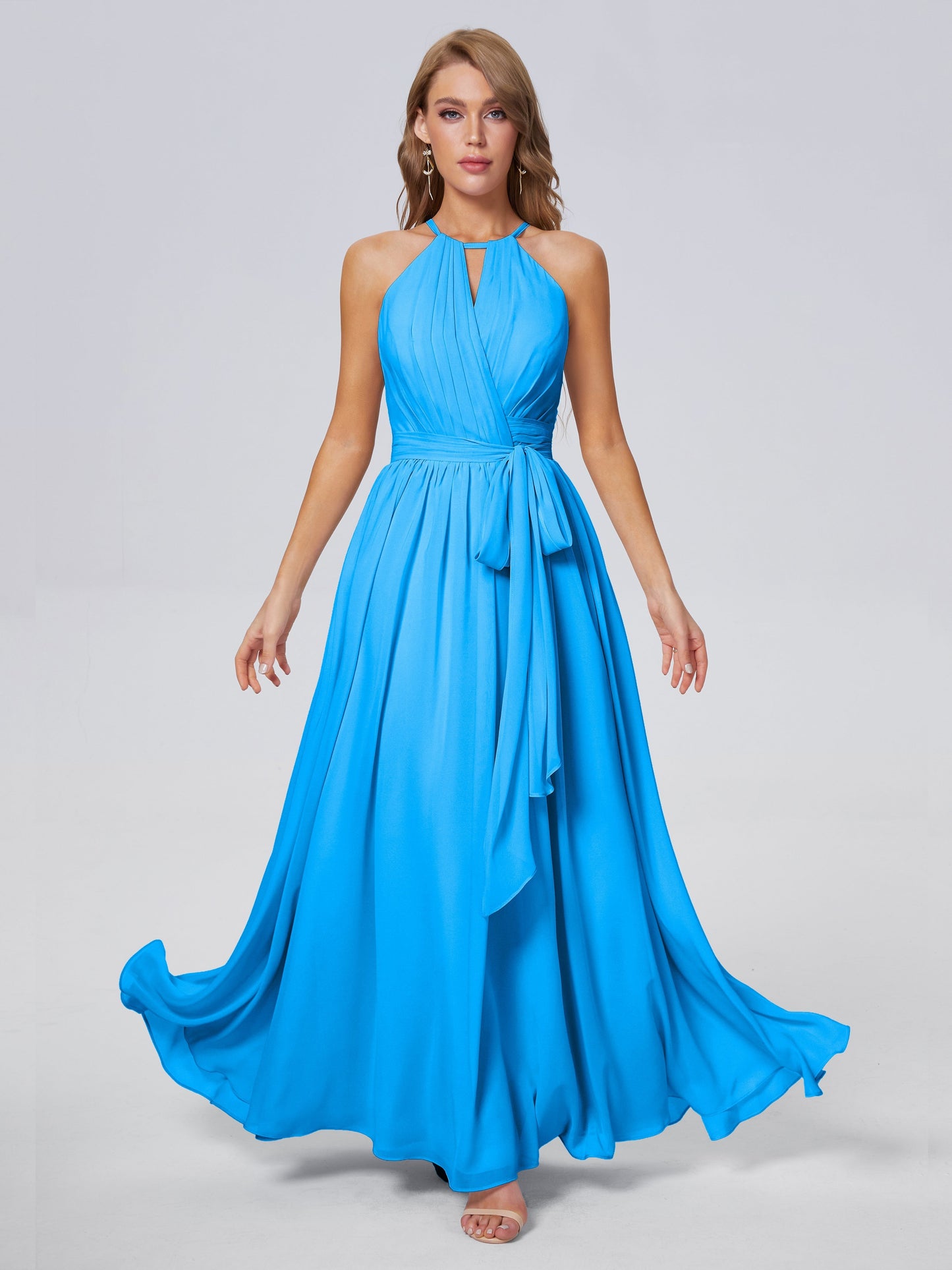 Amy Gorgeous Halter Chiffon Long Bridesmaid Dresses