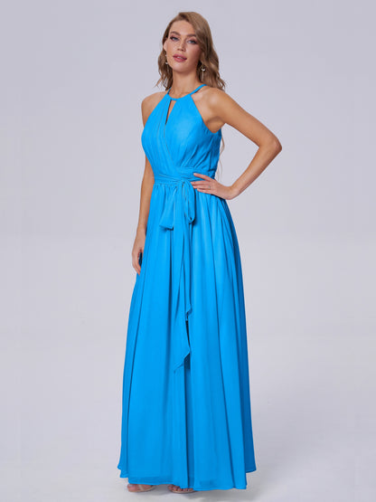 Amy Gorgeous Halter Chiffon Long Bridesmaid Dresses