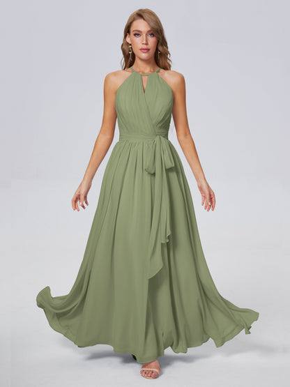 Amy Gorgeous Halter Chiffon Long Bridesmaid Dresses