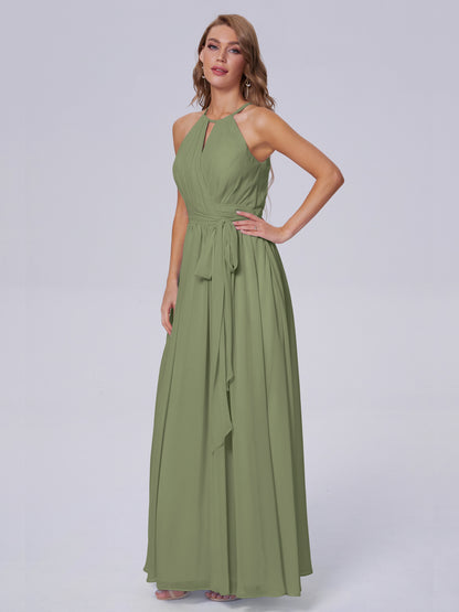 Amy Gorgeous Halter Chiffon Long Bridesmaid Dresses