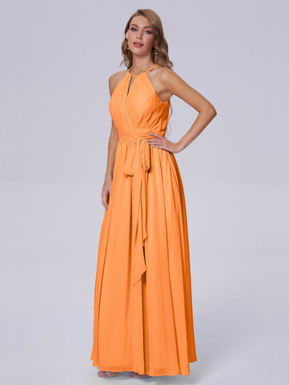 Amy Gorgeous Halter Chiffon Long Bridesmaid Dresses