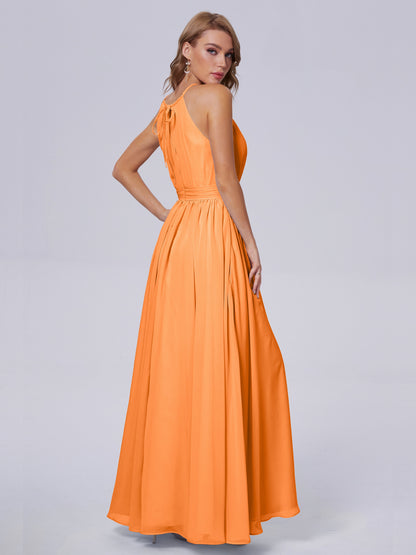 Amy Gorgeous Halter Chiffon Long Bridesmaid Dresses