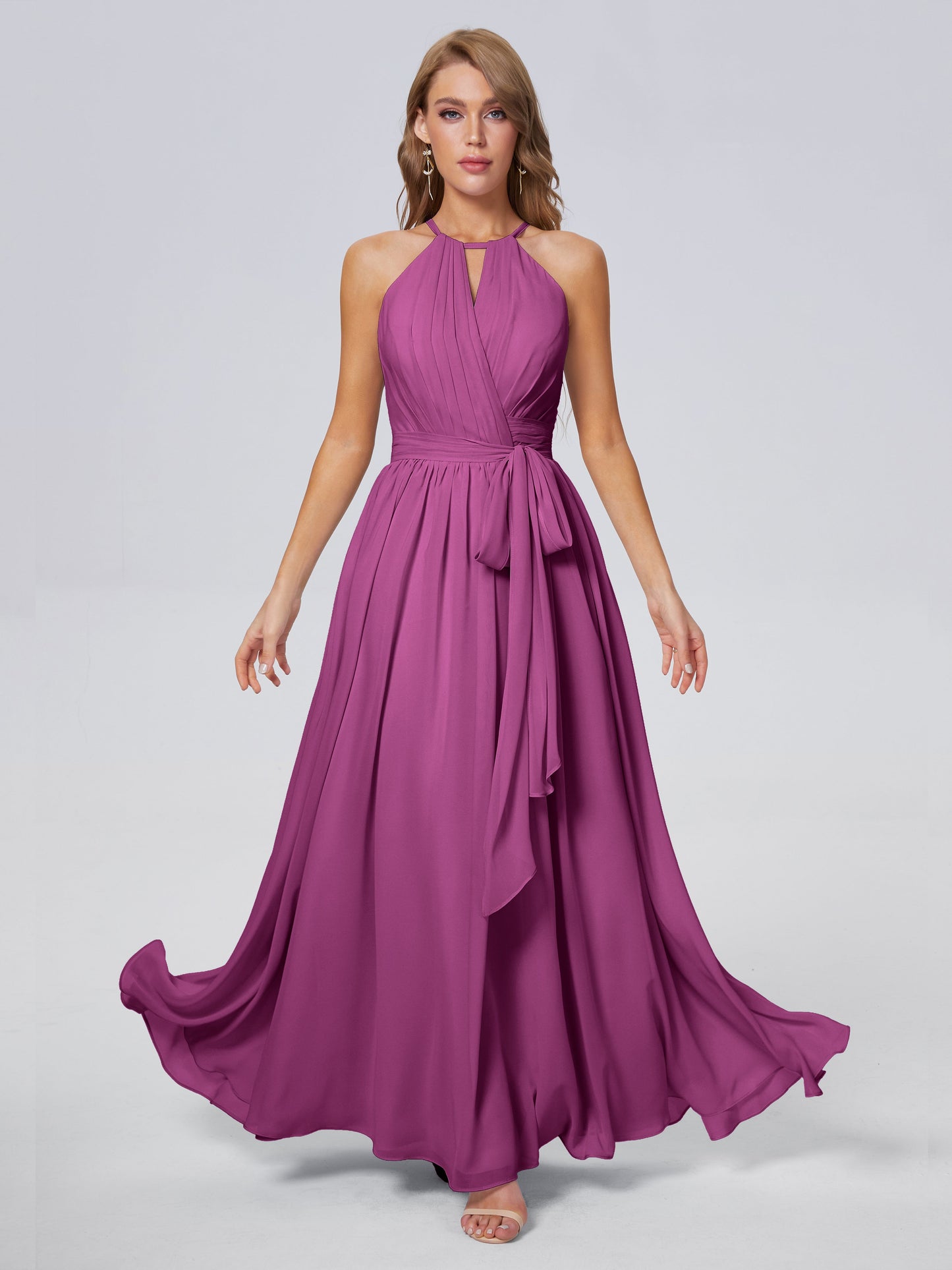 Amy Gorgeous Halter Chiffon Long Bridesmaid Dresses