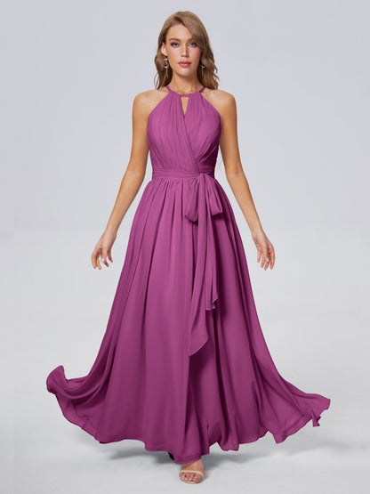 Amy Gorgeous Halter Chiffon Long Bridesmaid Dresses