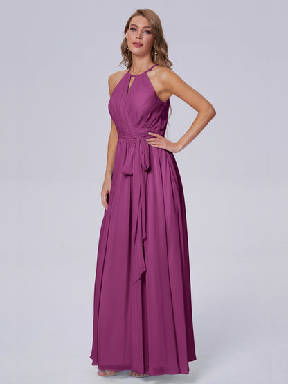 Amy Gorgeous Halter Chiffon Long Bridesmaid Dresses
