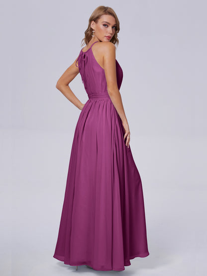 Amy Gorgeous Halter Chiffon Long Bridesmaid Dresses
