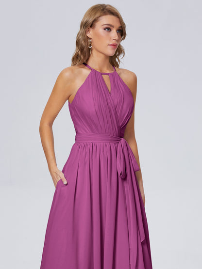 Amy Gorgeous Halter Chiffon Long Bridesmaid Dresses