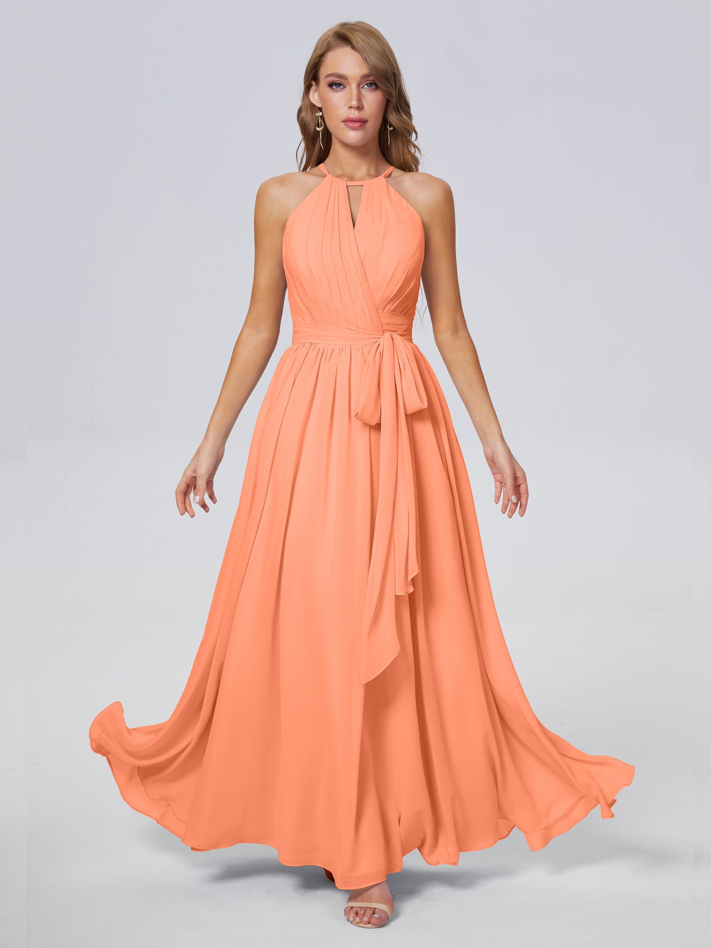 Amy Gorgeous Halter Chiffon Long Bridesmaid Dresses