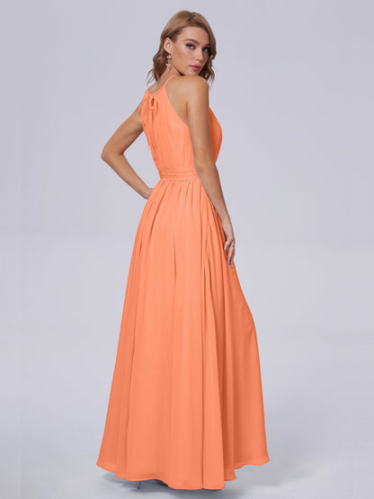 Amy Gorgeous Halter Chiffon Long Bridesmaid Dresses