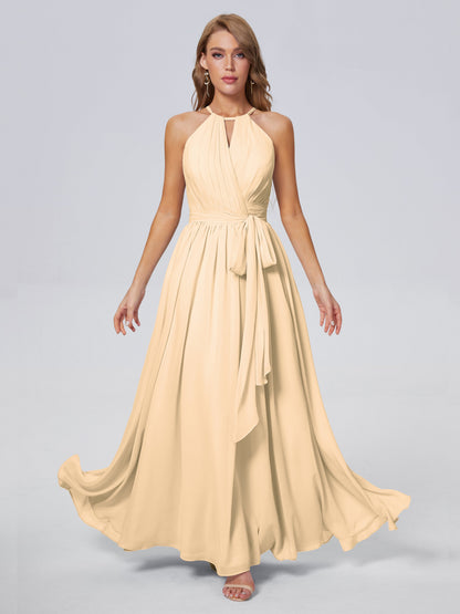 Amy Gorgeous Halter Chiffon Long Bridesmaid Dresses