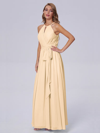 Amy Gorgeous Halter Chiffon Long Bridesmaid Dresses