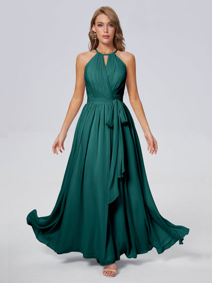 Amy Gorgeous Halter Chiffon Long Bridesmaid Dresses