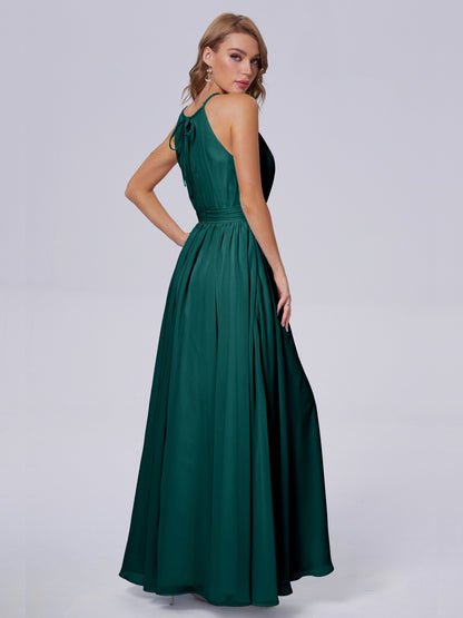 Amy Gorgeous Halter Chiffon Long Bridesmaid Dresses