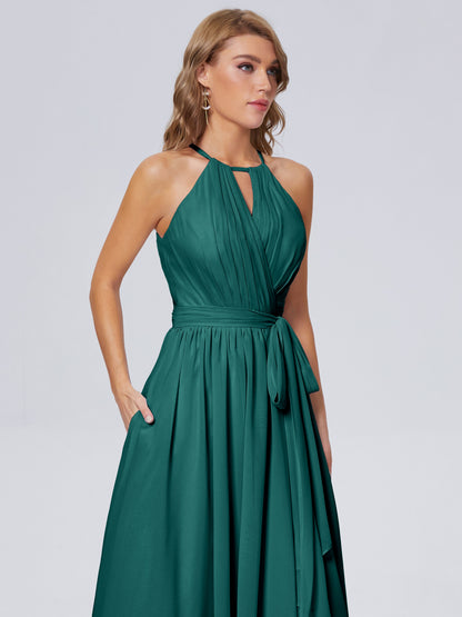 Amy Gorgeous Halter Chiffon Long Bridesmaid Dresses