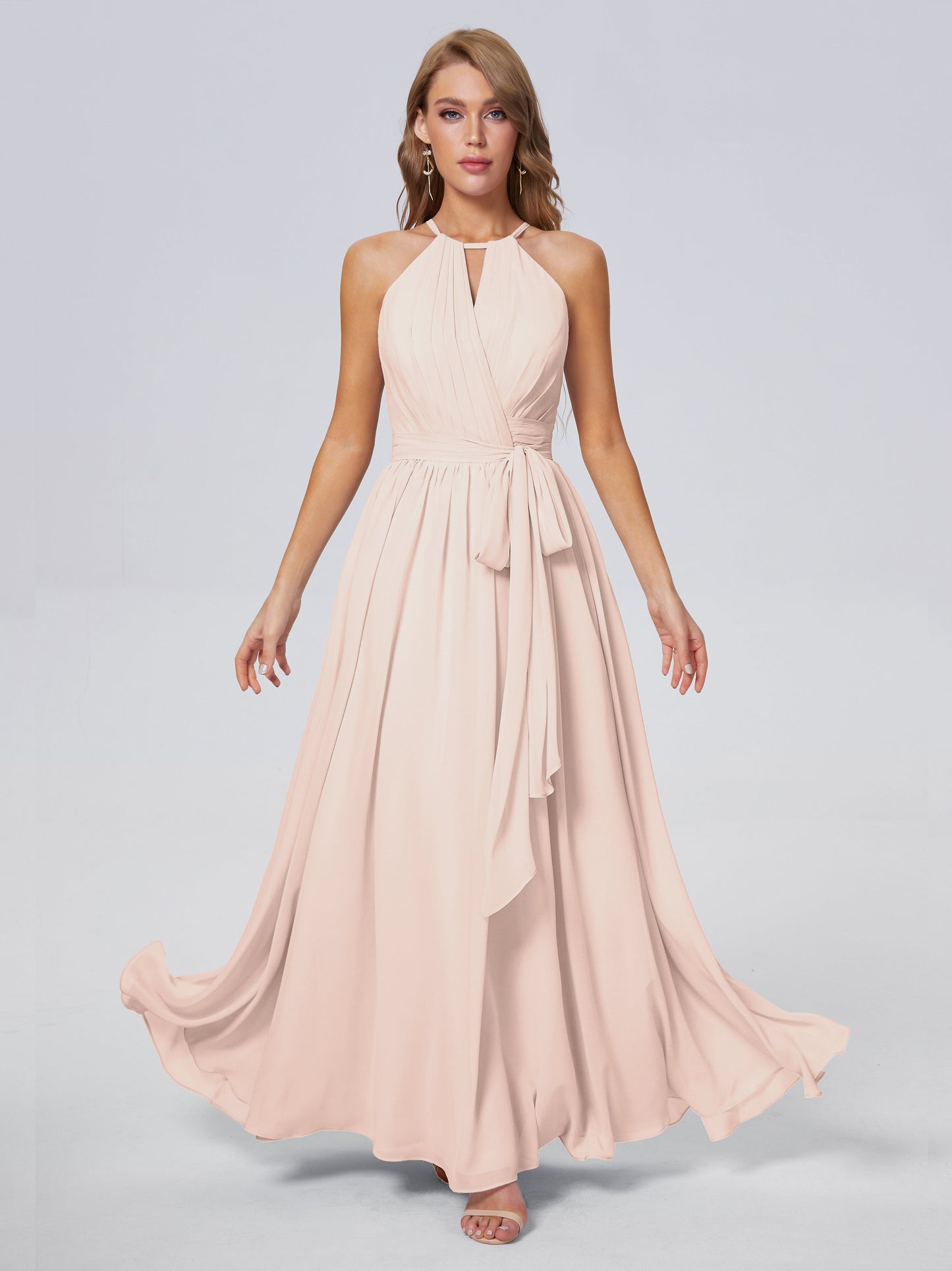 Amy Gorgeous Halter Chiffon Long Bridesmaid Dresses