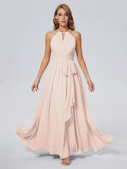 Amy Gorgeous Halter Chiffon Long Bridesmaid Dresses