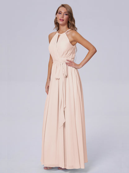 Amy Gorgeous Halter Chiffon Long Bridesmaid Dresses