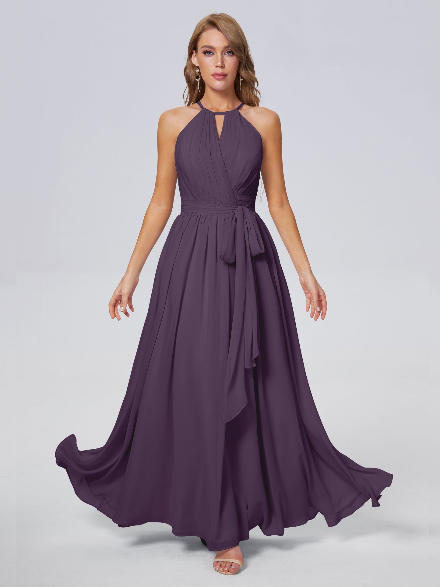 Amy Gorgeous Halter Chiffon Long Bridesmaid Dresses