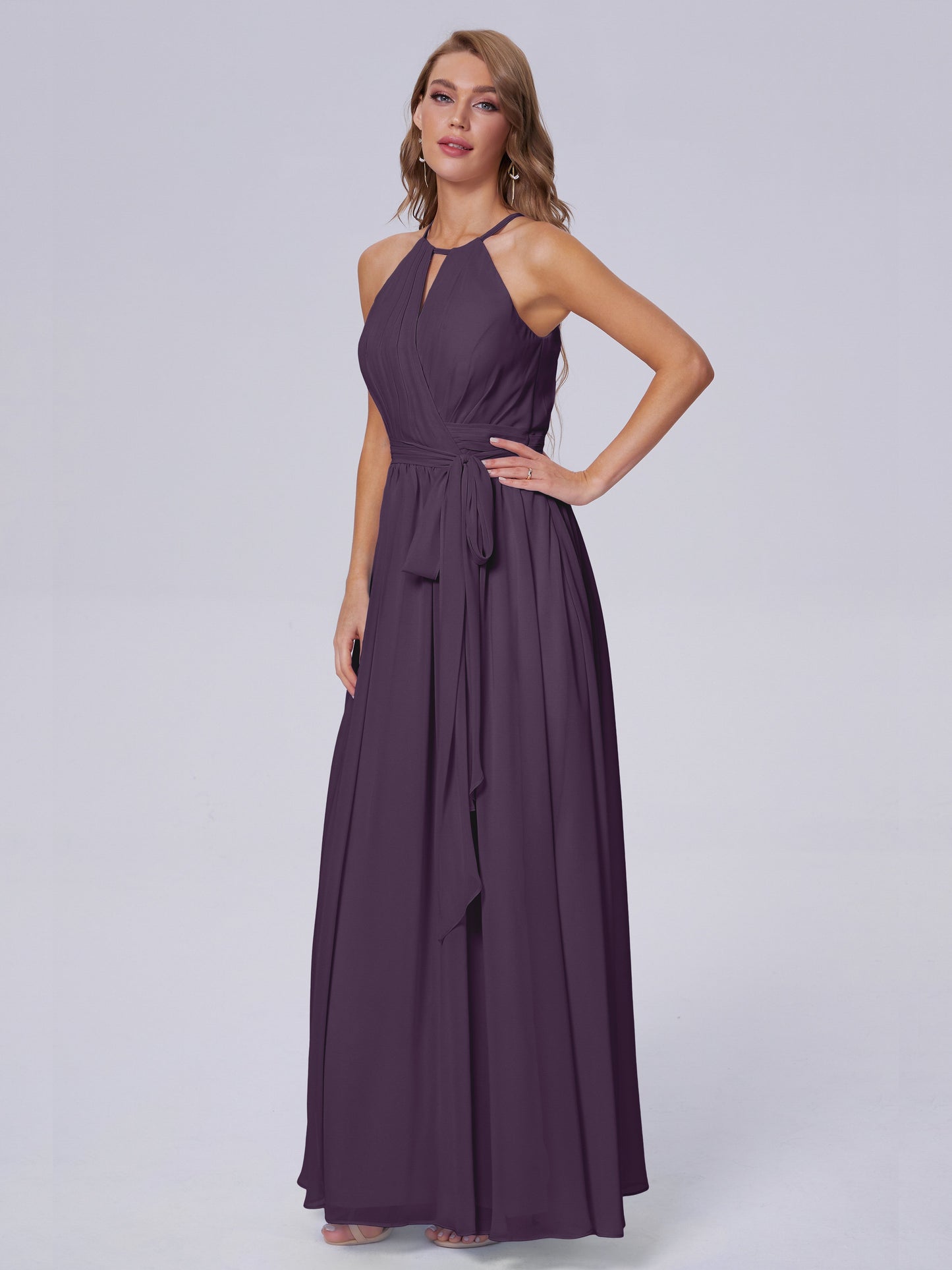 Amy Gorgeous Halter Chiffon Long Bridesmaid Dresses