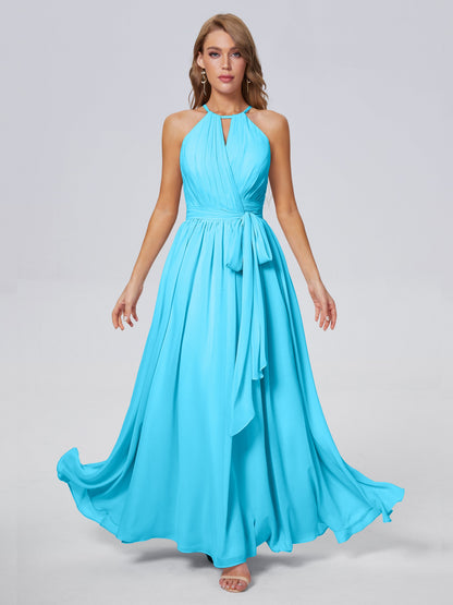 Amy Gorgeous Halter Chiffon Long Bridesmaid Dresses