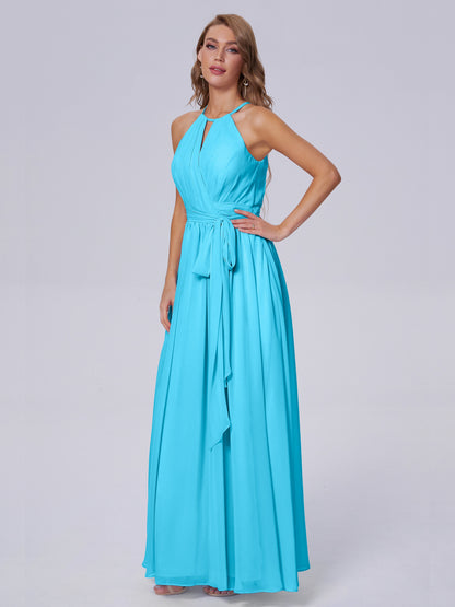 Amy Gorgeous Halter Chiffon Long Bridesmaid Dresses