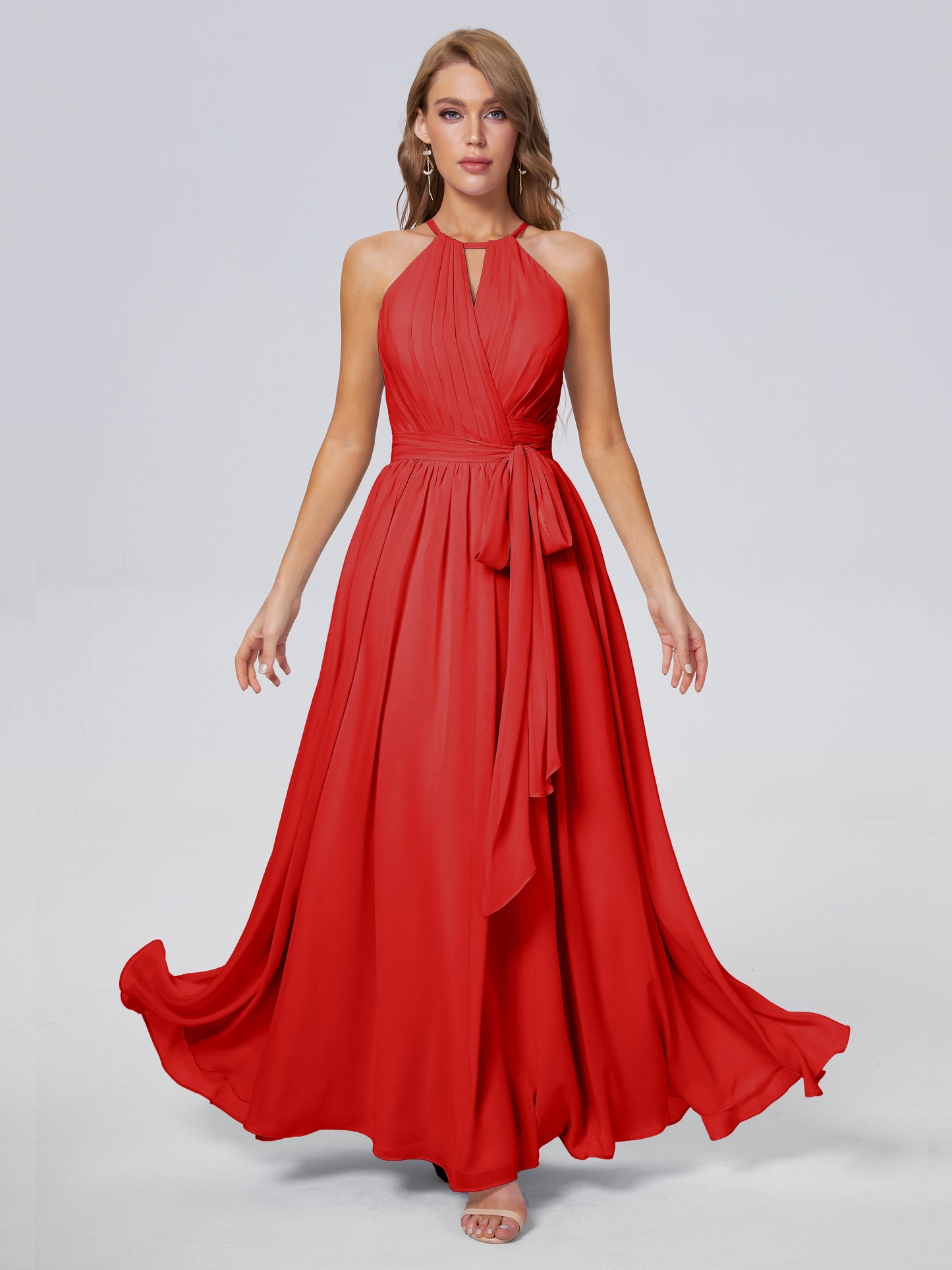Amy Gorgeous Halter Chiffon Long Bridesmaid Dresses