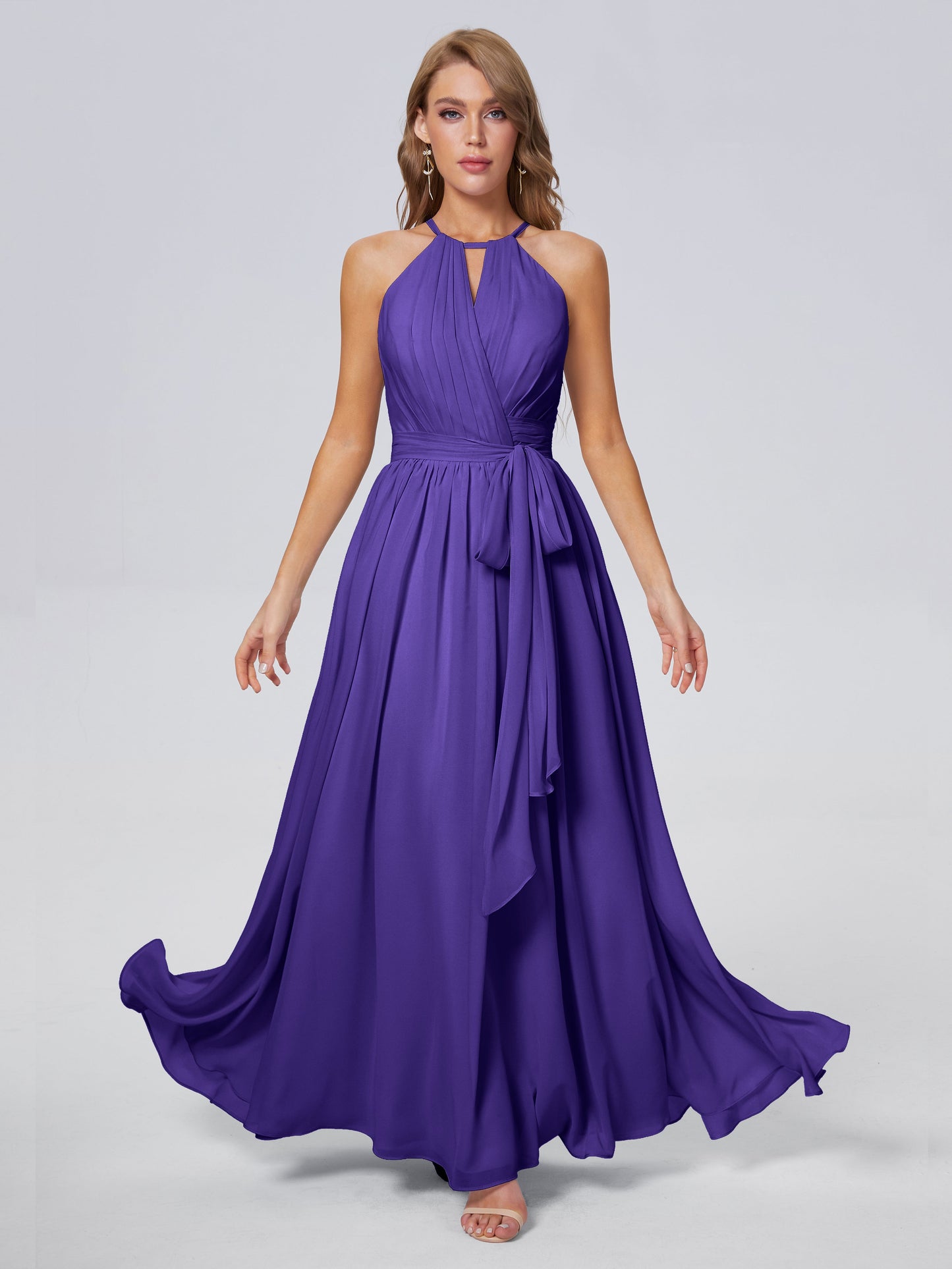 Amy Gorgeous Halter Chiffon Long Bridesmaid Dresses
