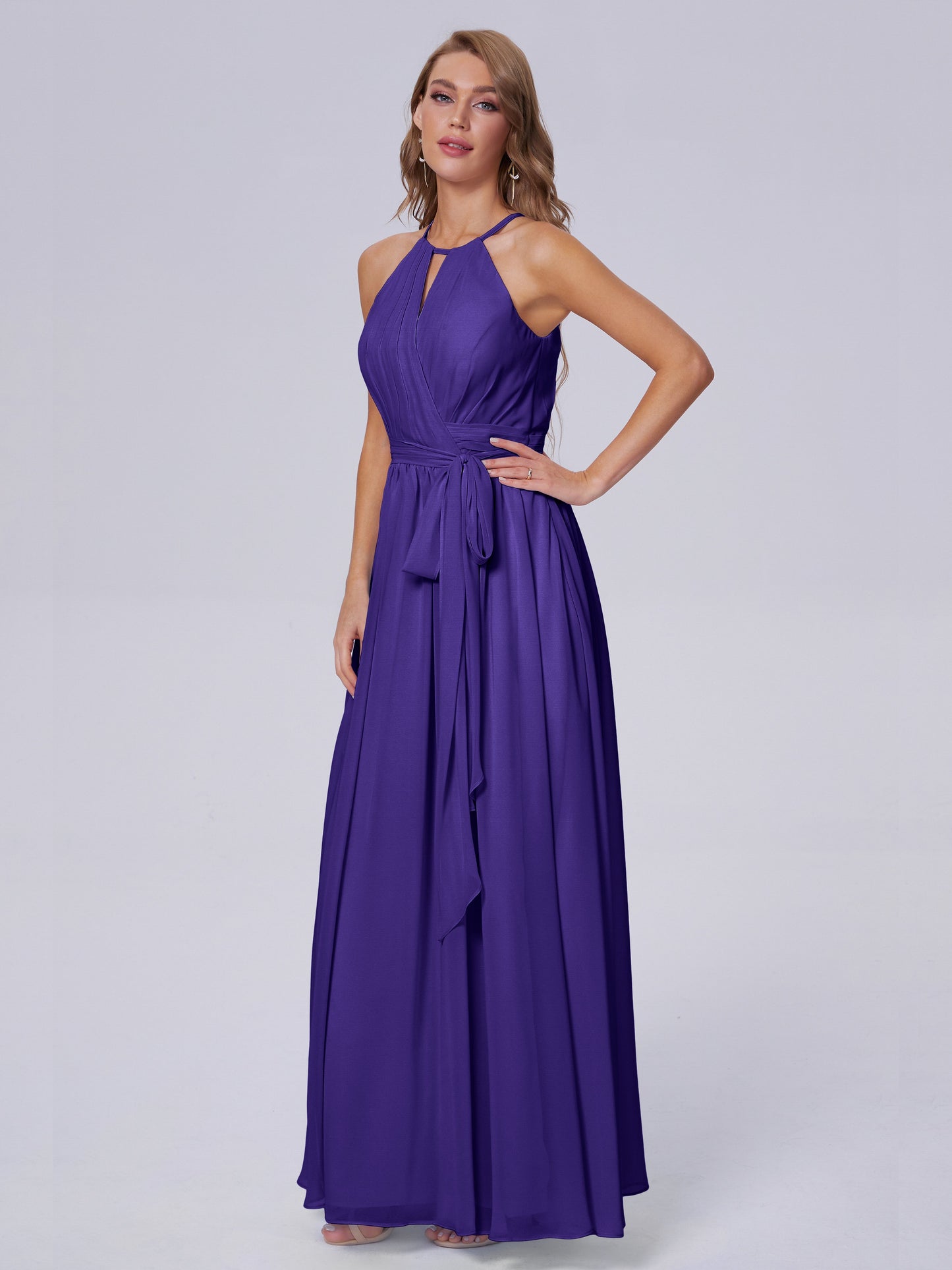 Amy Gorgeous Halter Chiffon Long Bridesmaid Dresses
