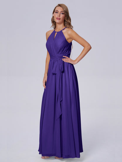 Amy Gorgeous Halter Chiffon Long Bridesmaid Dresses