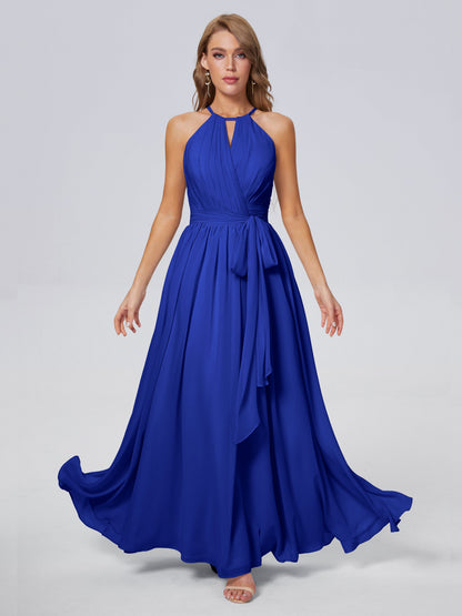Amy Gorgeous Halter Chiffon Long Bridesmaid Dresses