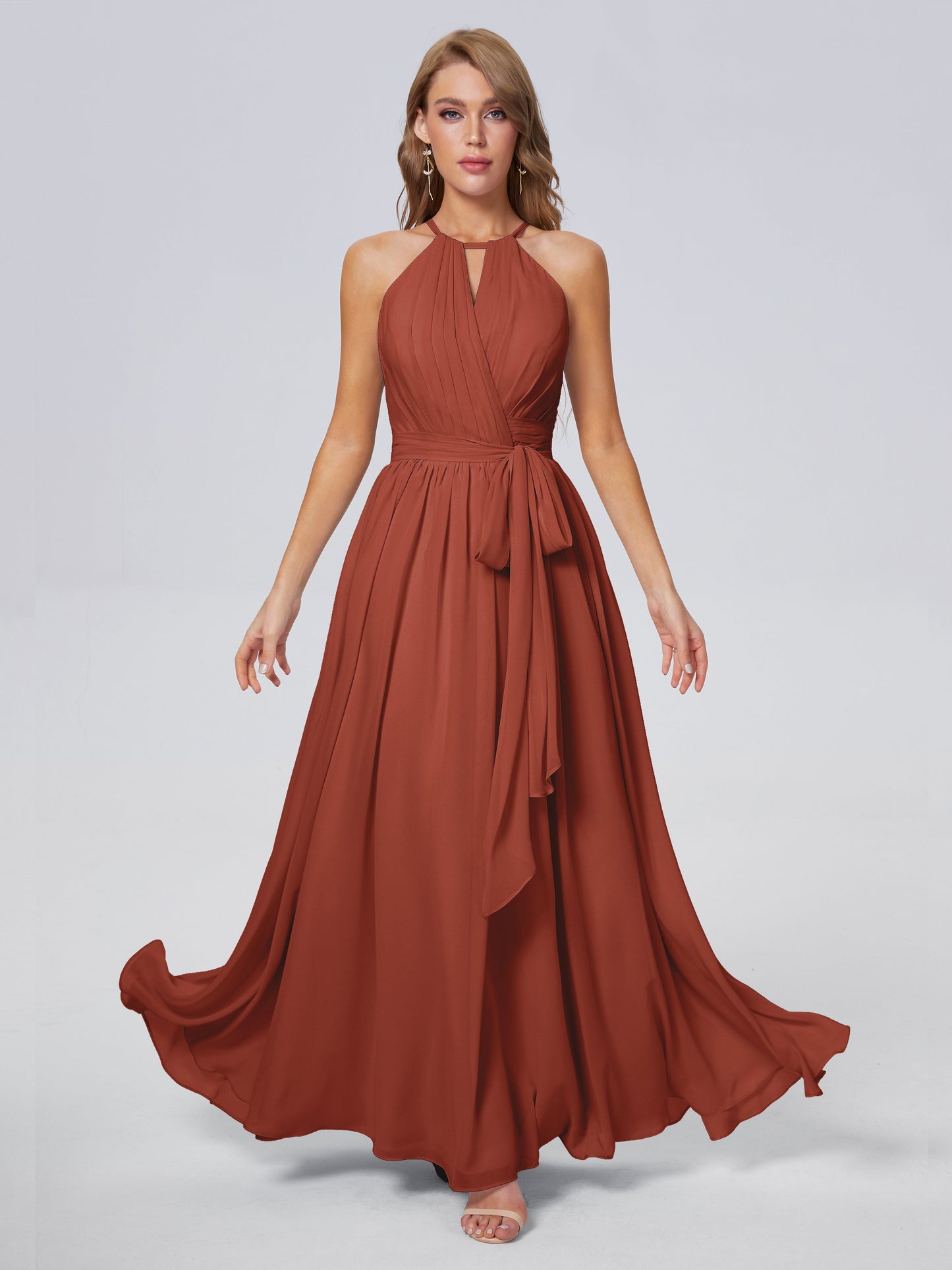 Amy Gorgeous Halter Chiffon Long Bridesmaid Dresses