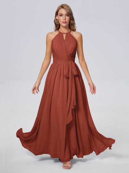 Amy Gorgeous Halter Chiffon Long Bridesmaid Dresses