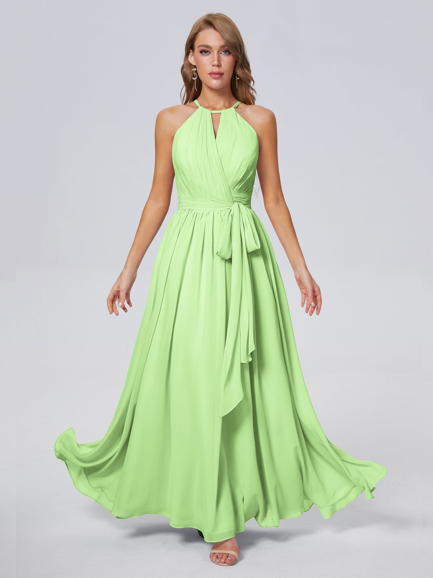 Amy Gorgeous Halter Chiffon Long Bridesmaid Dresses
