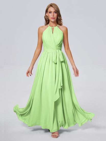 Amy Gorgeous Halter Chiffon Long Bridesmaid Dresses