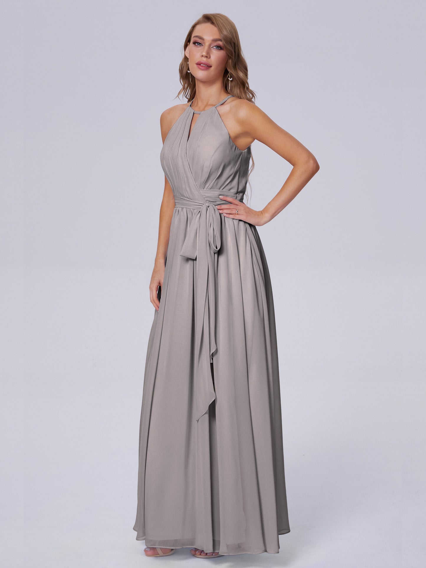 Amy Gorgeous Halter Chiffon Long Bridesmaid Dresses