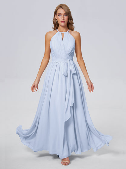 Amy Gorgeous Halter Chiffon Long Bridesmaid Dresses