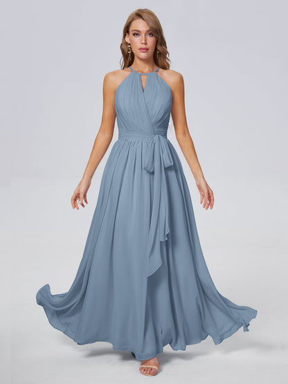 Amy Gorgeous Halter Chiffon Long Bridesmaid Dresses