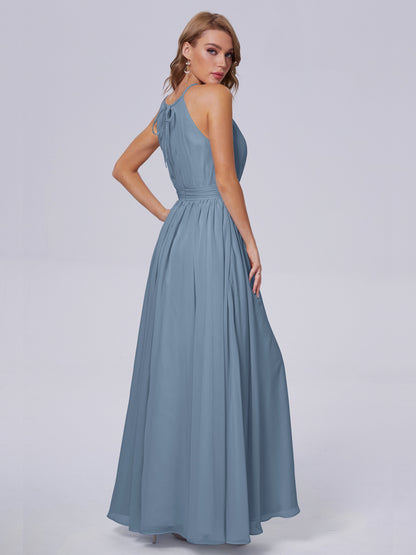 Amy Gorgeous Halter Chiffon Long Bridesmaid Dresses