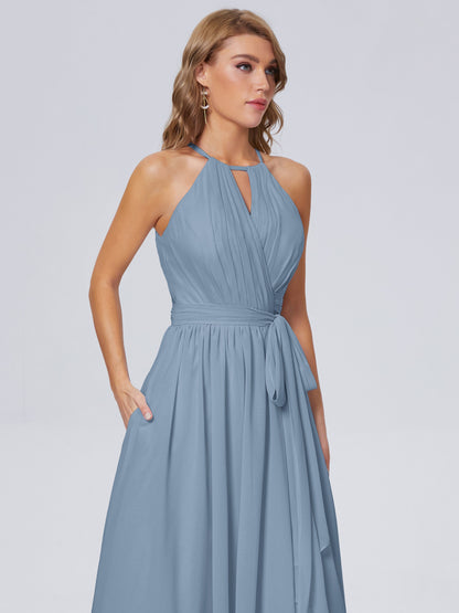 Amy Gorgeous Halter Chiffon Long Bridesmaid Dresses