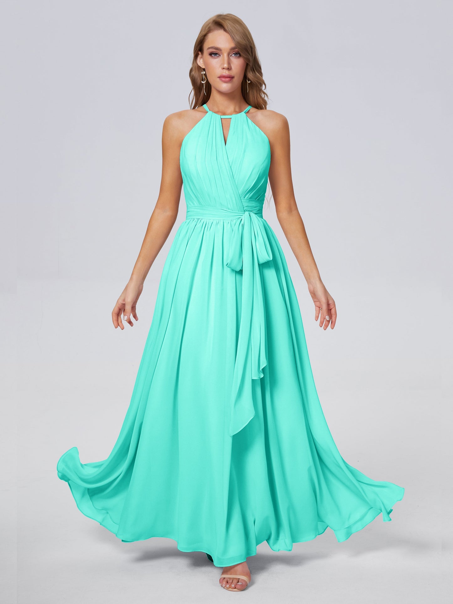 Amy Gorgeous Halter Chiffon Long Bridesmaid Dresses