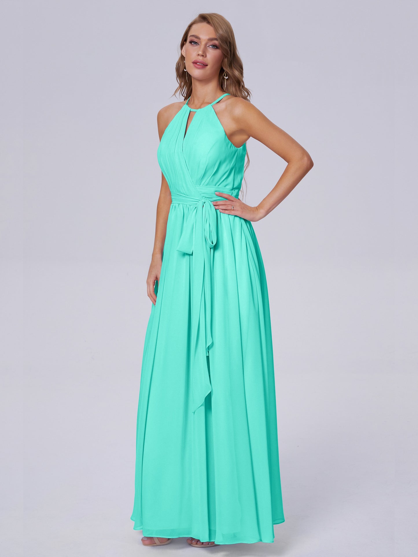 Amy Gorgeous Halter Chiffon Long Bridesmaid Dresses