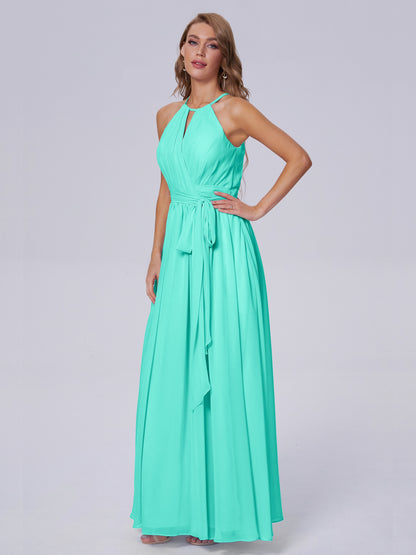 Amy Gorgeous Halter Chiffon Long Bridesmaid Dresses
