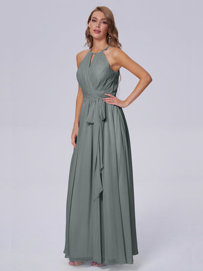 Amy Gorgeous Halter Chiffon Long Bridesmaid Dresses