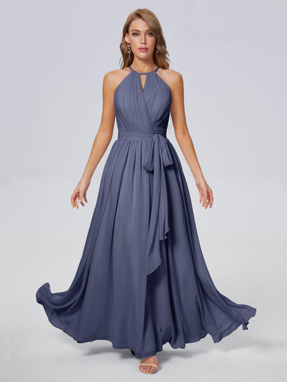 Amy Gorgeous Halter Chiffon Long Bridesmaid Dresses
