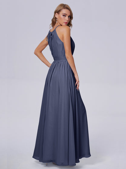Amy Gorgeous Halter Chiffon Long Bridesmaid Dresses